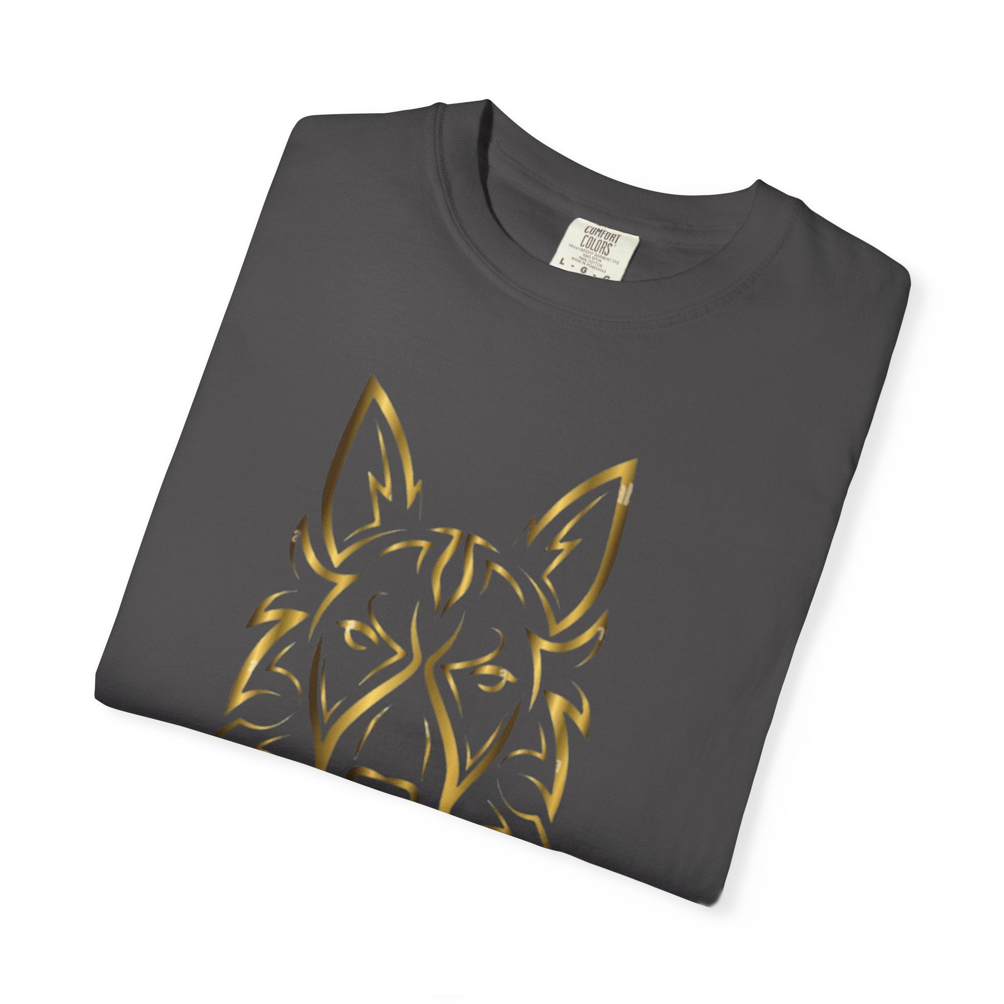 The Angel Wolf Adult T-Shirt — Gold Line Art Graphic Tee