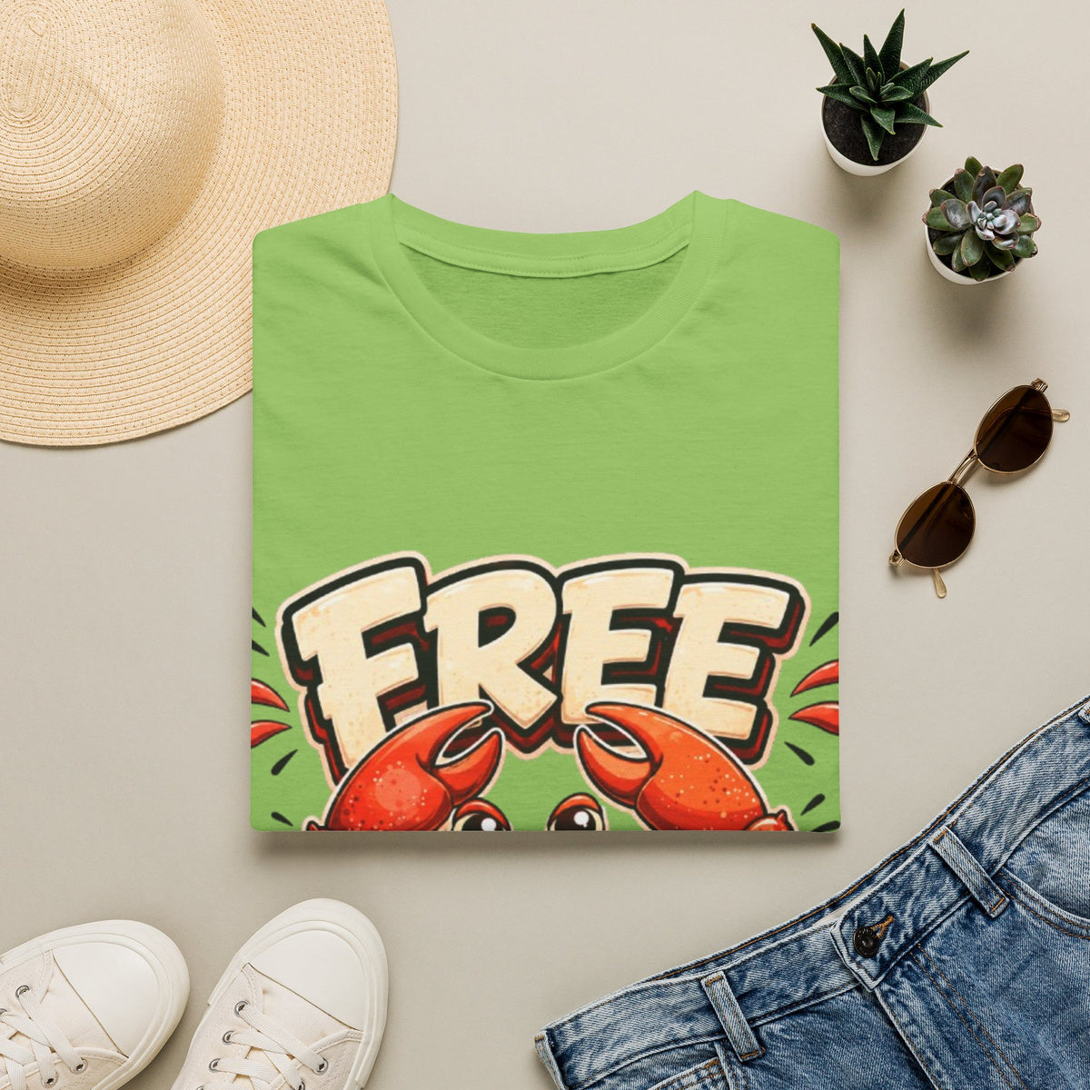 Free Crabs Adult T-Shirt — Funny Seafood Beach Graphic Tee