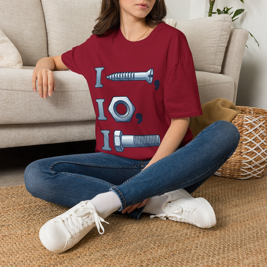 Screw, Nut & Bolt Graphic Adult T-Shirt — I (screw), I (nut), I (bolt) Novelty Tee