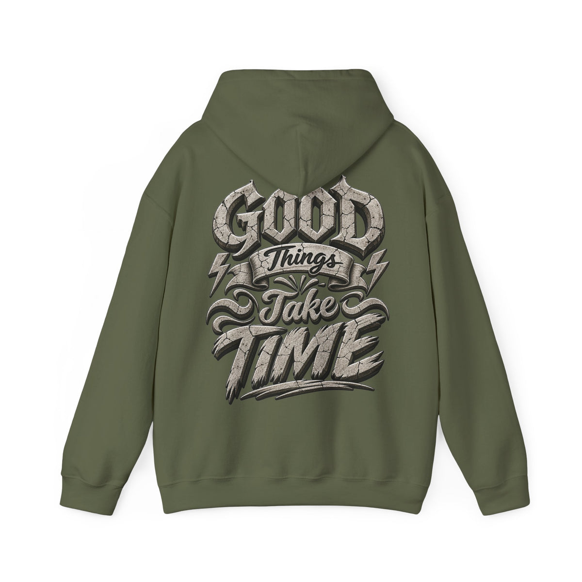 Good Things Take Time Adult Hoodie — Motivational Graphic Back Print