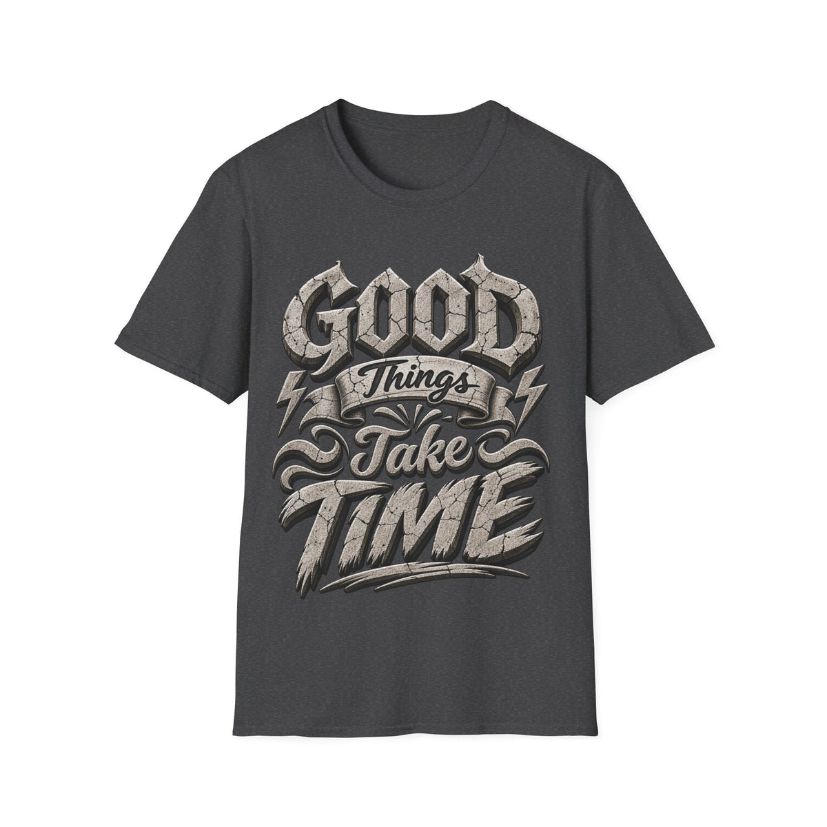 Adult T-Shirt — 'Good Things Take Time' Vintage Script Graphic Tee