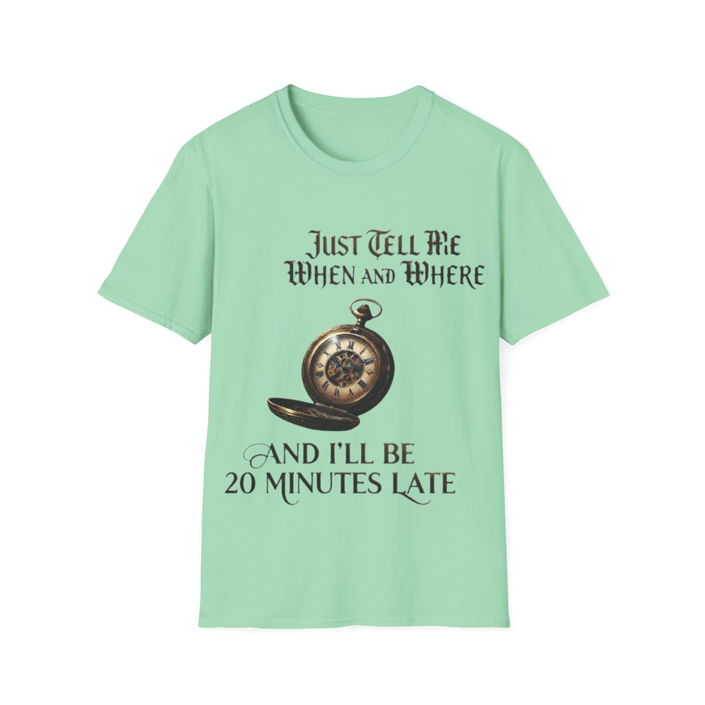 Pocket Watch Adult T-Shirt — "Just Tell Me When and Where" Vintage Timepiece Tee