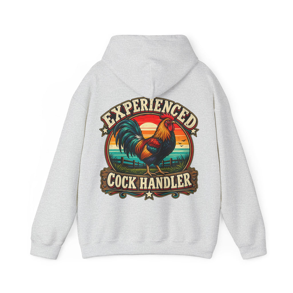 Adult Hoodie — "Experienced Cock Handler" Vintage Rooster Farm Humor Pullover