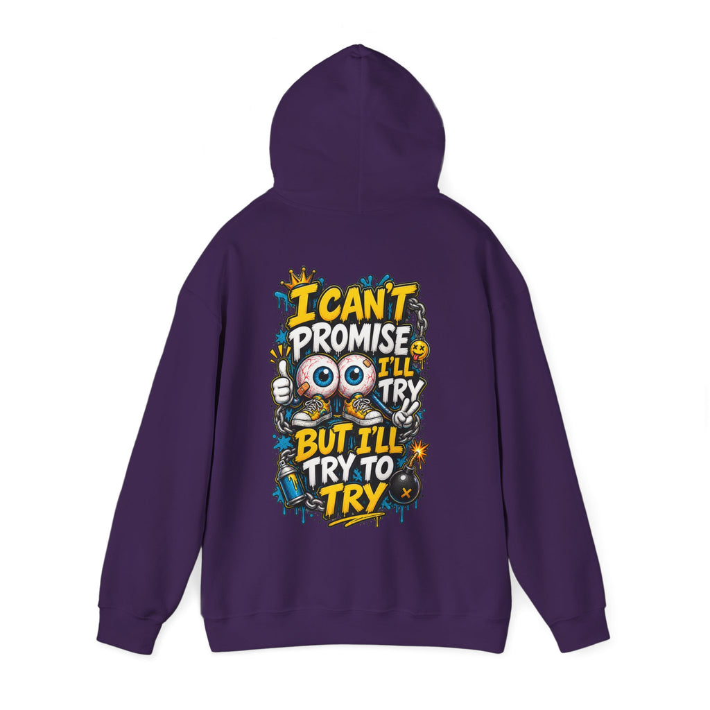 Adult Hoodie — "I Can't Promise I'll Try But I'll Try to Try" Motivational Graphic Hoodie