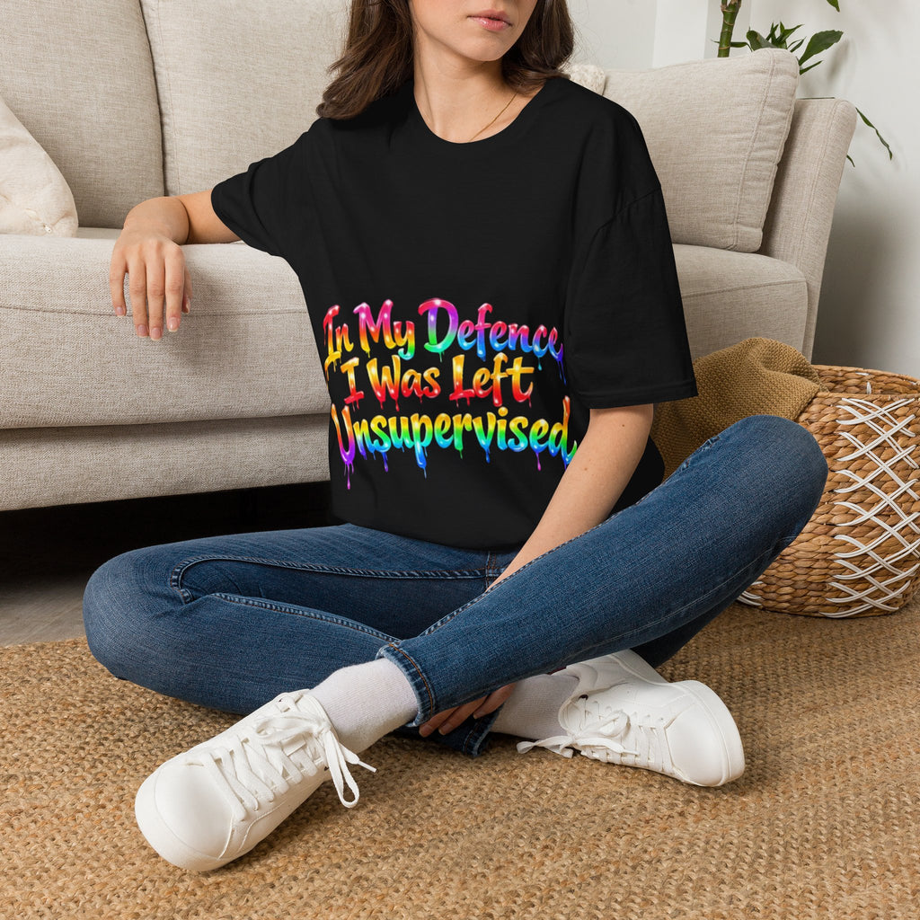 In My Defense I Was Left Unsupervised Adult T-Shirt – Funny Rainbow Casual Tee for Women & Men