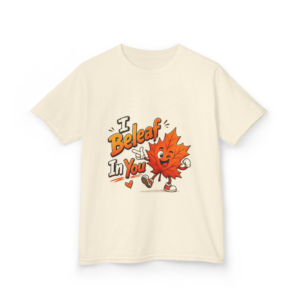 Kids Tee — "I Beleaf In You" Cute Autumn Leaf Motivational Shirt