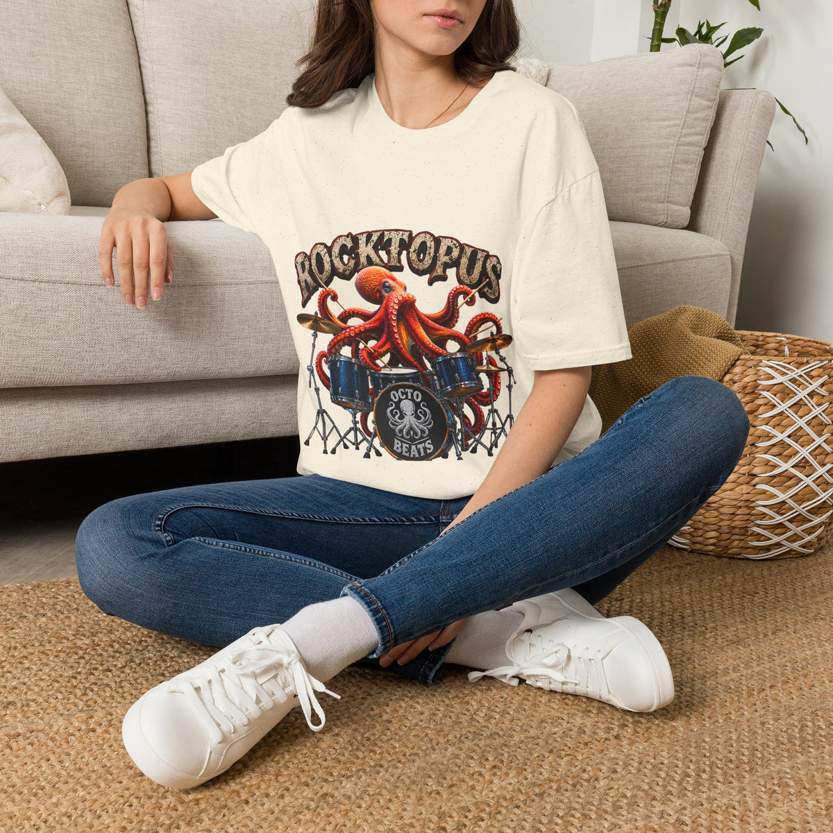 Rocktopus Drummer Adult T-Shirt — Octopus Band Vintage Rock Tee
