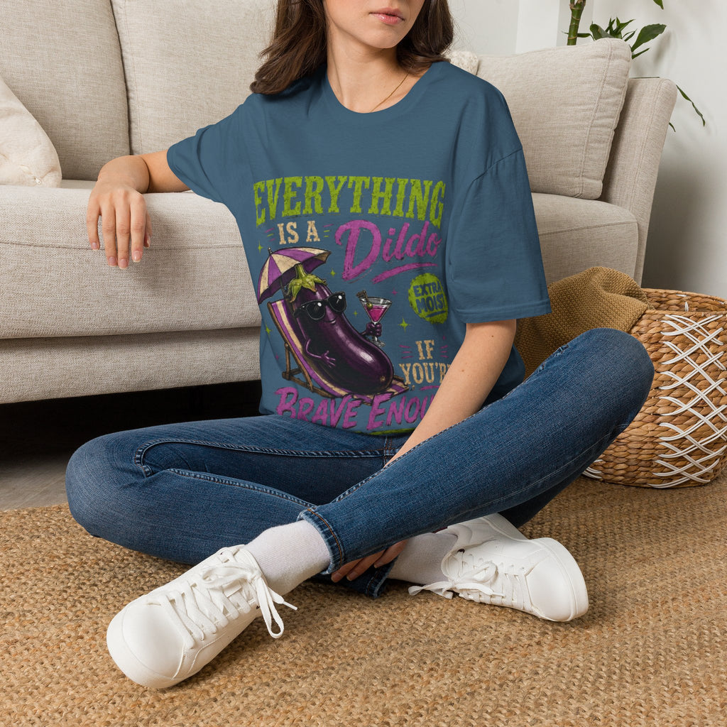 Graphic Adult T‑Shirt — "Everything Is a Dildo" Humorous Eggplant Design