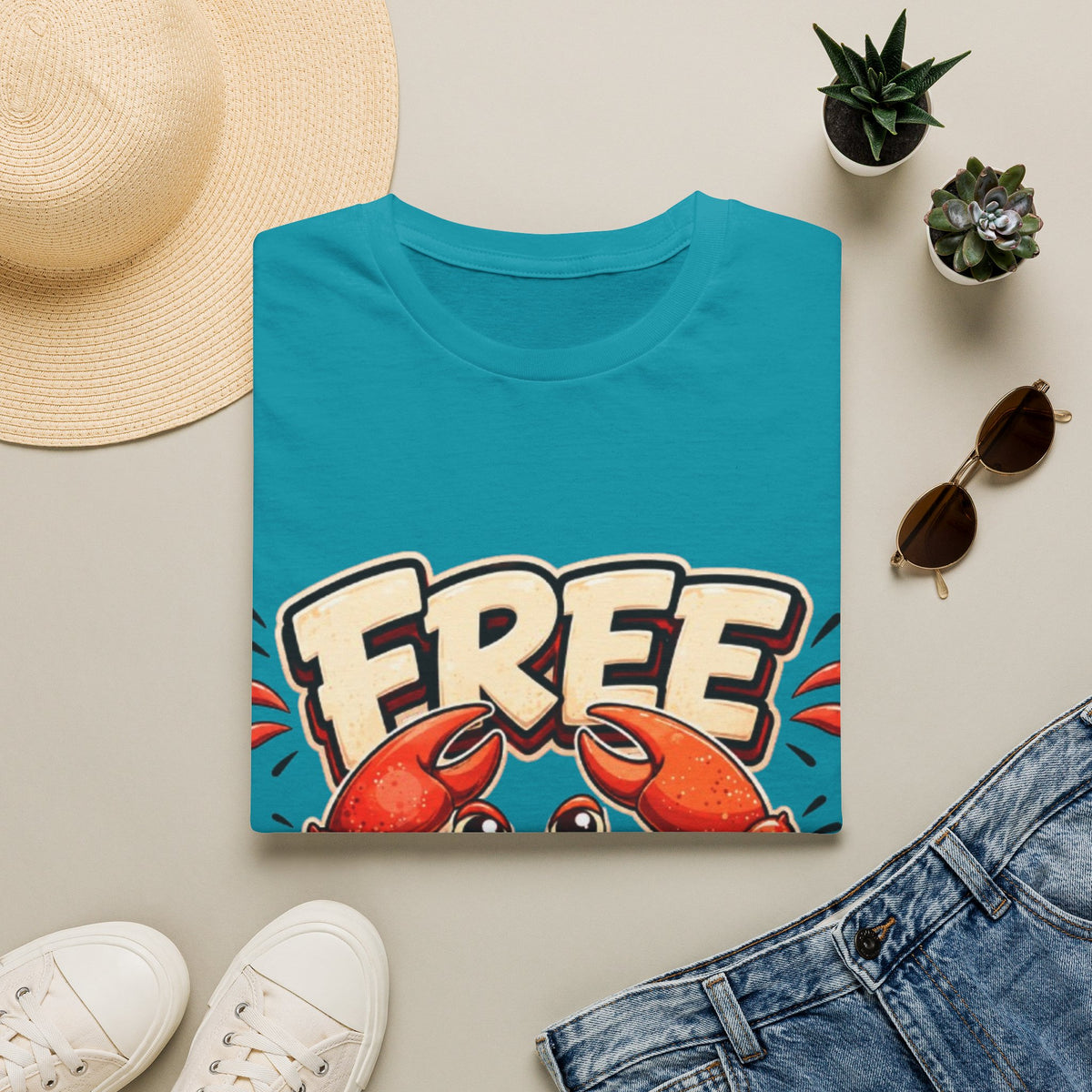 Free Crabs Adult T-Shirt — Funny Seafood Beach Graphic Tee