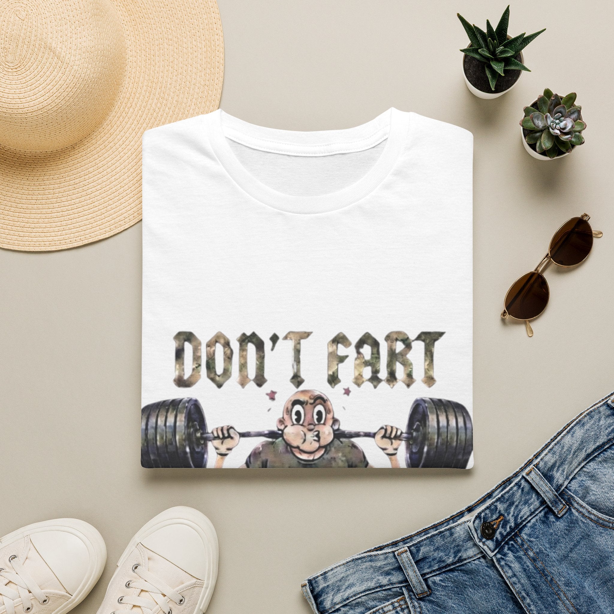 Don't Fart Weightlifting  Adult T‑Shirt — Funny Gym Workout Tee