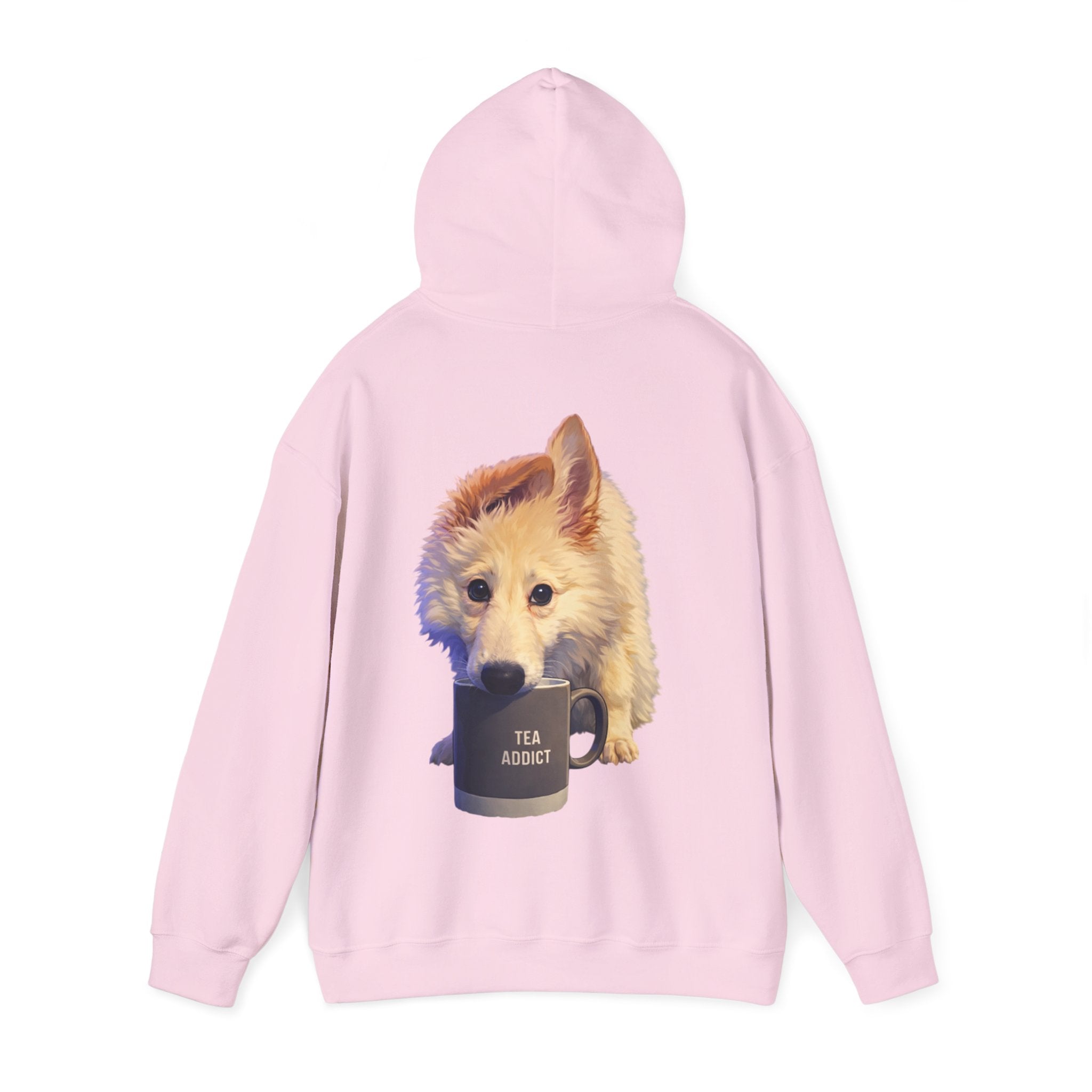 Cute Fluffy Dog With Tea Mug Adult Hoodie | Dog Illustration Sweatshirt