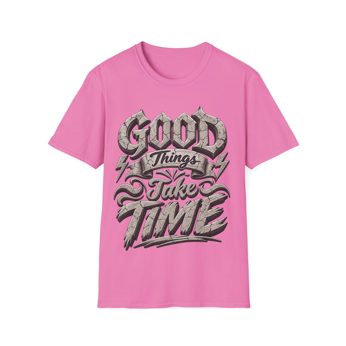 Adult T-Shirt — 'Good Things Take Time' Vintage Script Graphic Tee