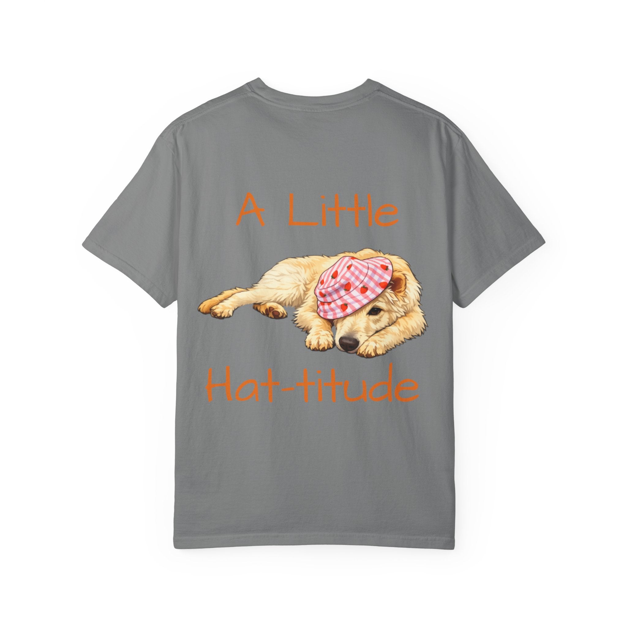 A Little Hat-Titude Puppy Adult T-Shirt | Cute Dog with Pink Hat, Paw Print
