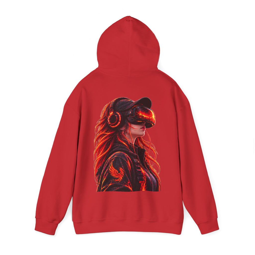 VR Headset Adult Hoodie — Futuristic Gamer Portrait Graphic Hooded Sweatshirt