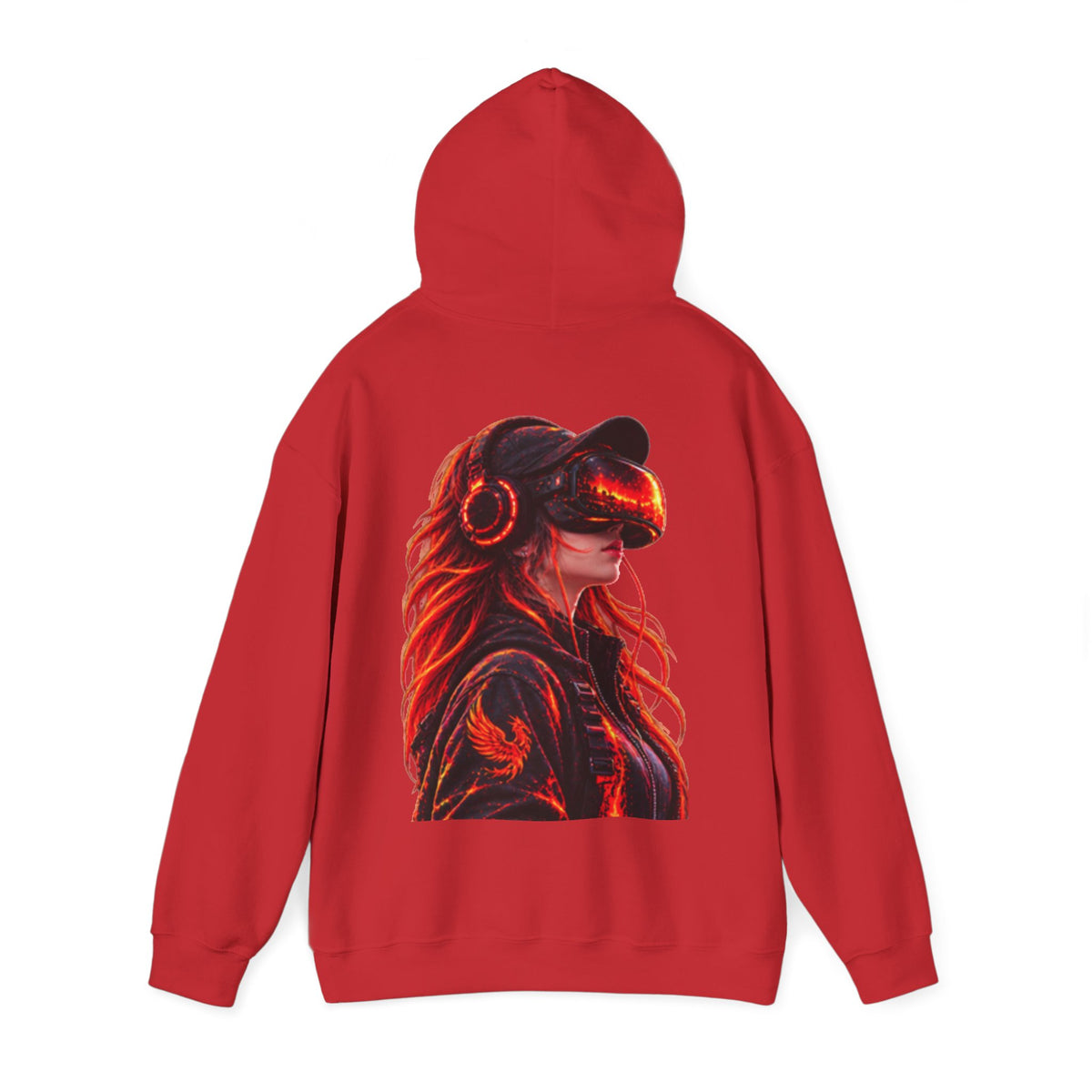 VR Headset Adult Hoodie — Futuristic Gamer Portrait Graphic Hooded Sweatshirt
