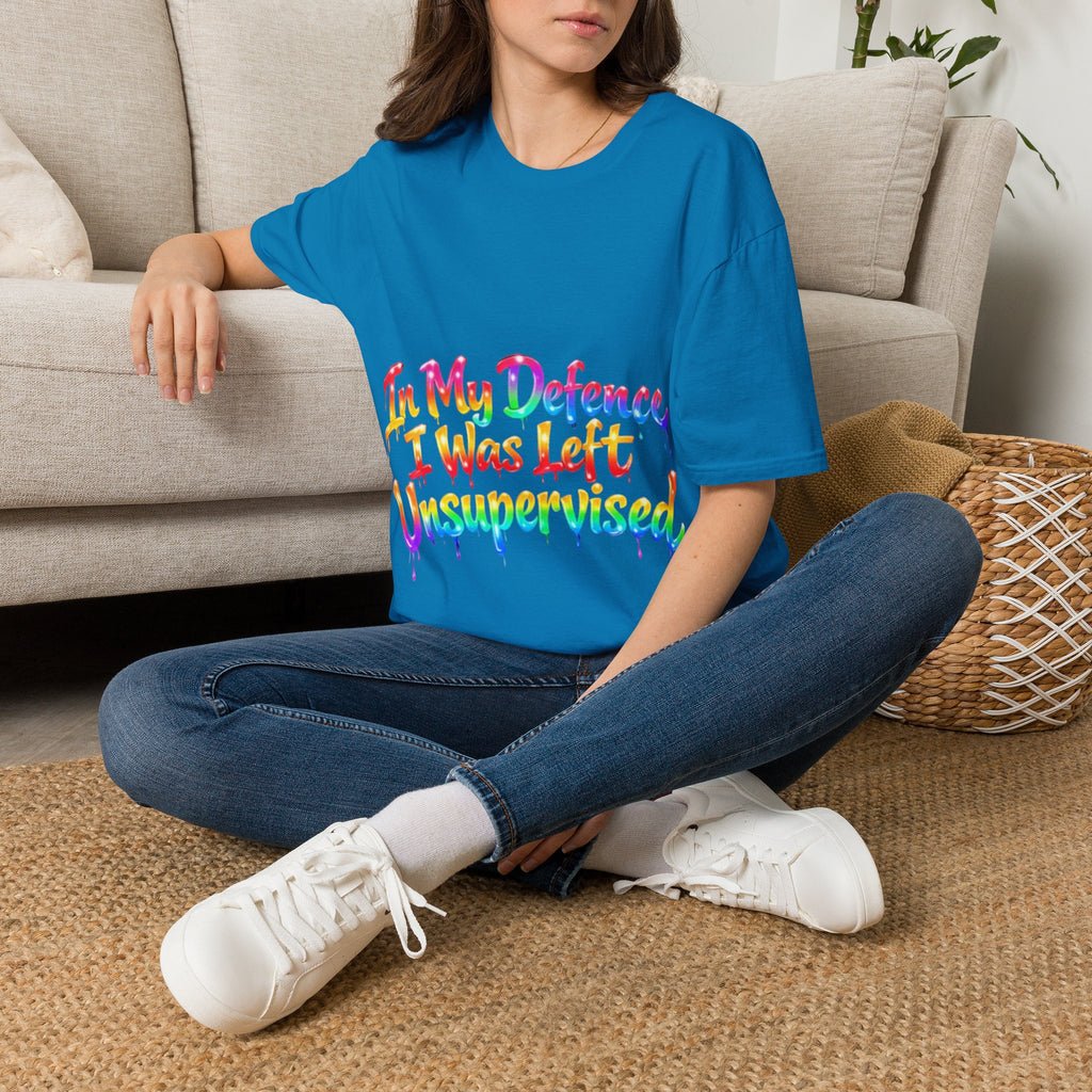 In My Defense I Was Left Unsupervised Adult T-Shirt – Funny Rainbow Casual Tee for Women & Men