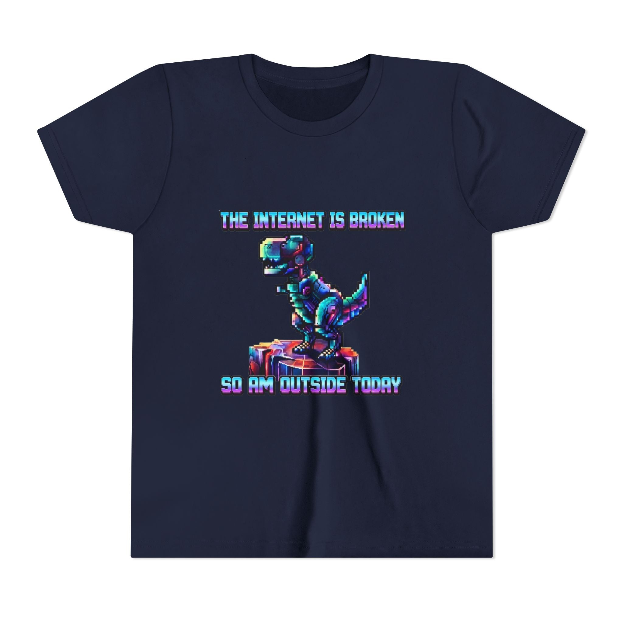 Kids T shirt — Retro Robot Dino “The Internet Is Broken So I’m Outside Today”