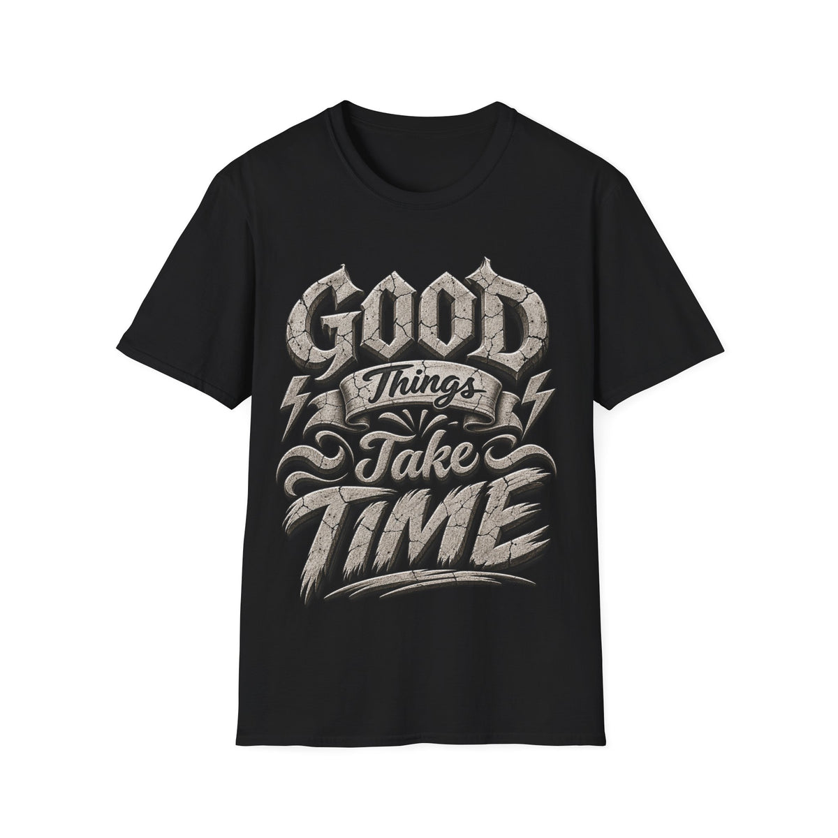 Adult T-Shirt — 'Good Things Take Time' Vintage Script Graphic Tee