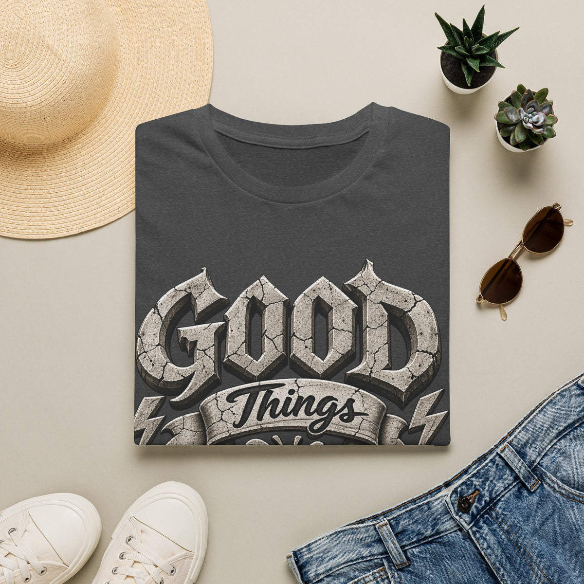 Adult T-Shirt — 'Good Things Take Time' Vintage Script Graphic Tee