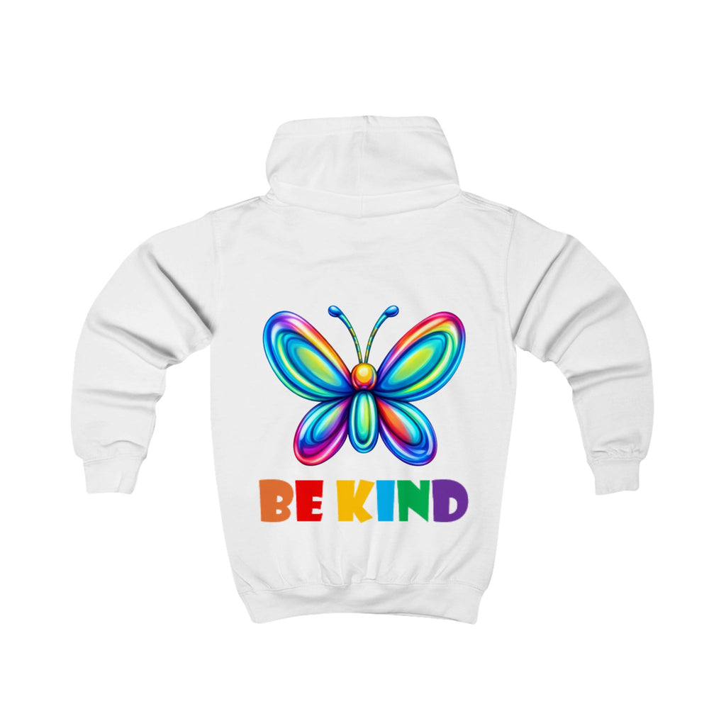 Rainbow Butterfly BE KIND Kids Hoodie | Positive Message, Colorful Back Print