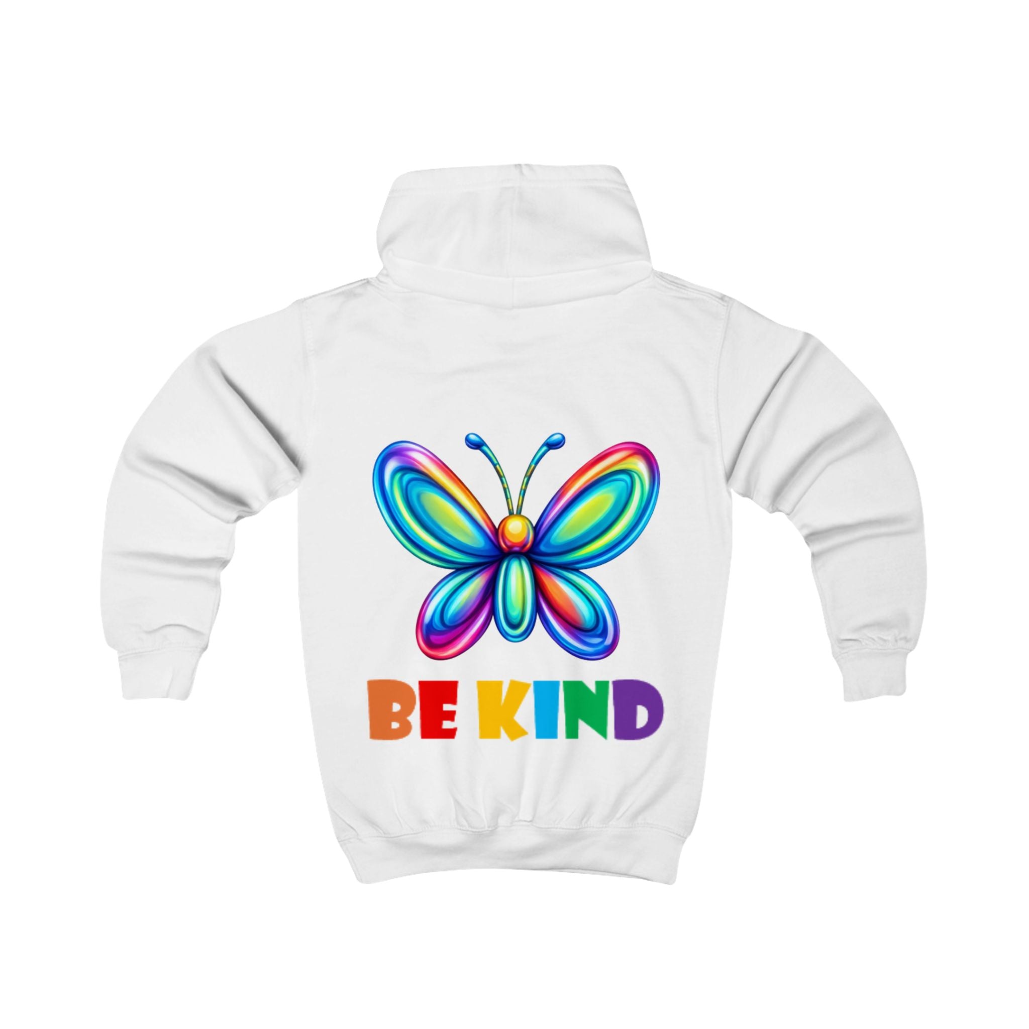 Rainbow Butterfly BE KIND Kids Hoodie | Positive Message, Colorful Back Print
