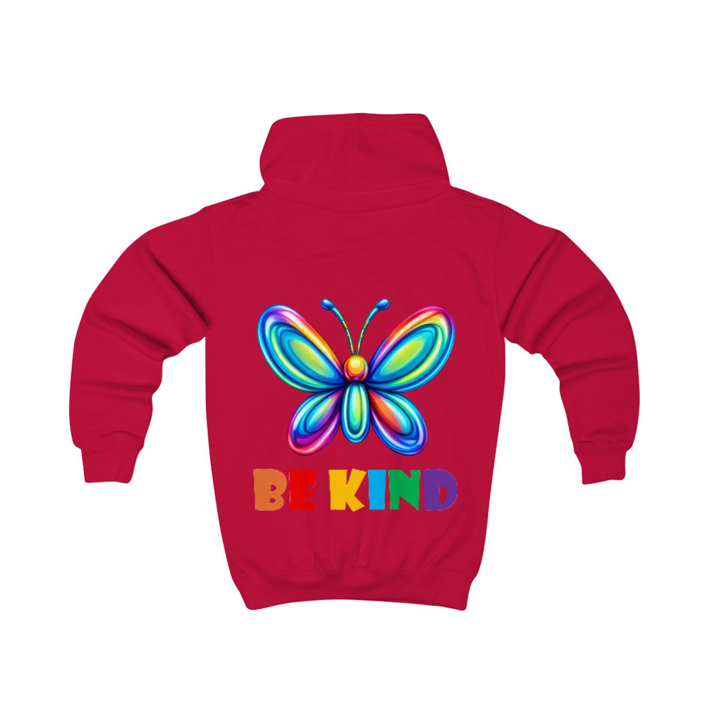 Rainbow Butterfly BE KIND Kids Hoodie | Positive Message, Colorful Back Print