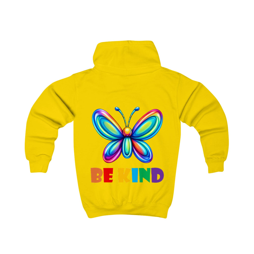 Rainbow Butterfly BE KIND Kids Hoodie | Positive Message, Colorful Back Print