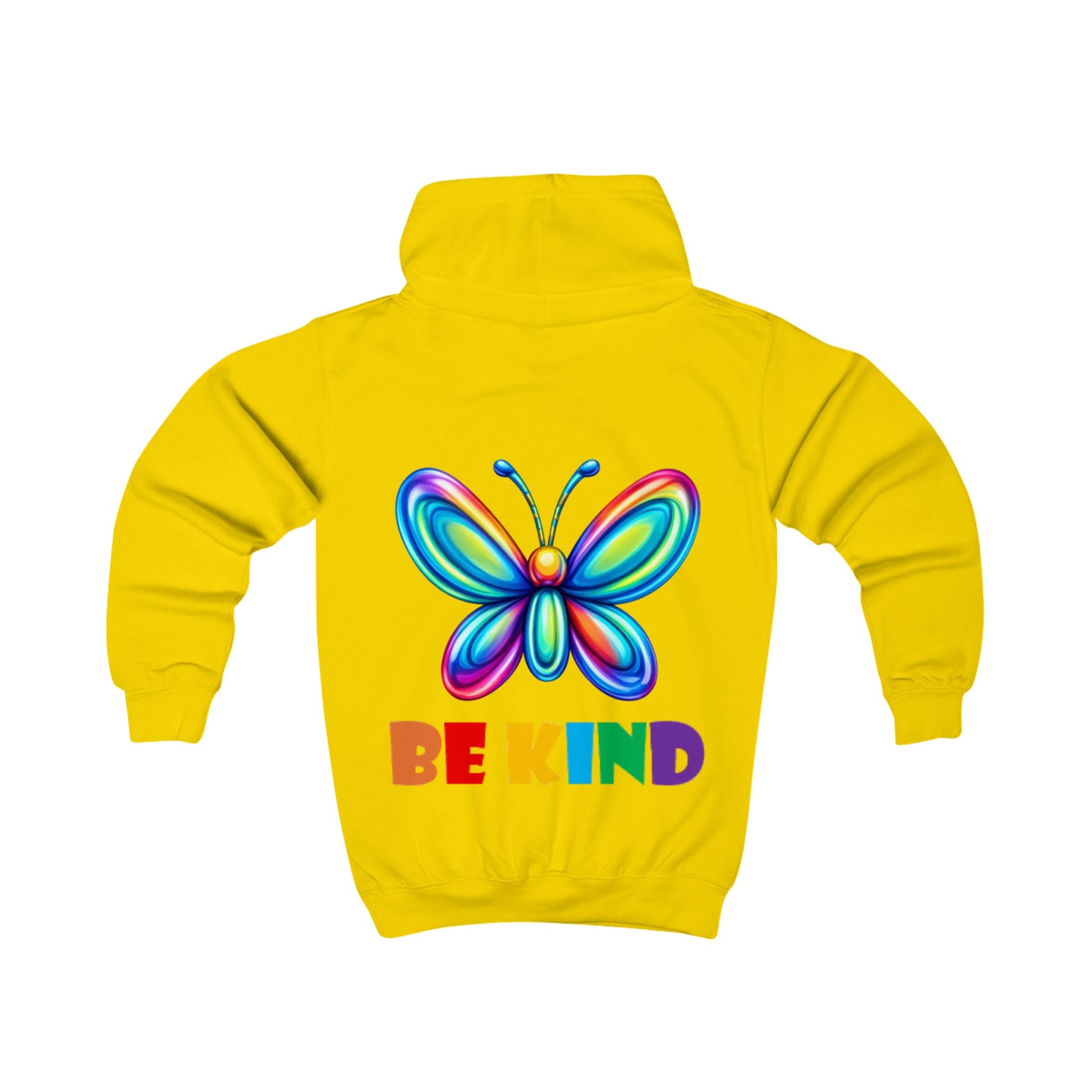 Rainbow Butterfly BE KIND Kids Hoodie | Positive Message, Colorful Back Print