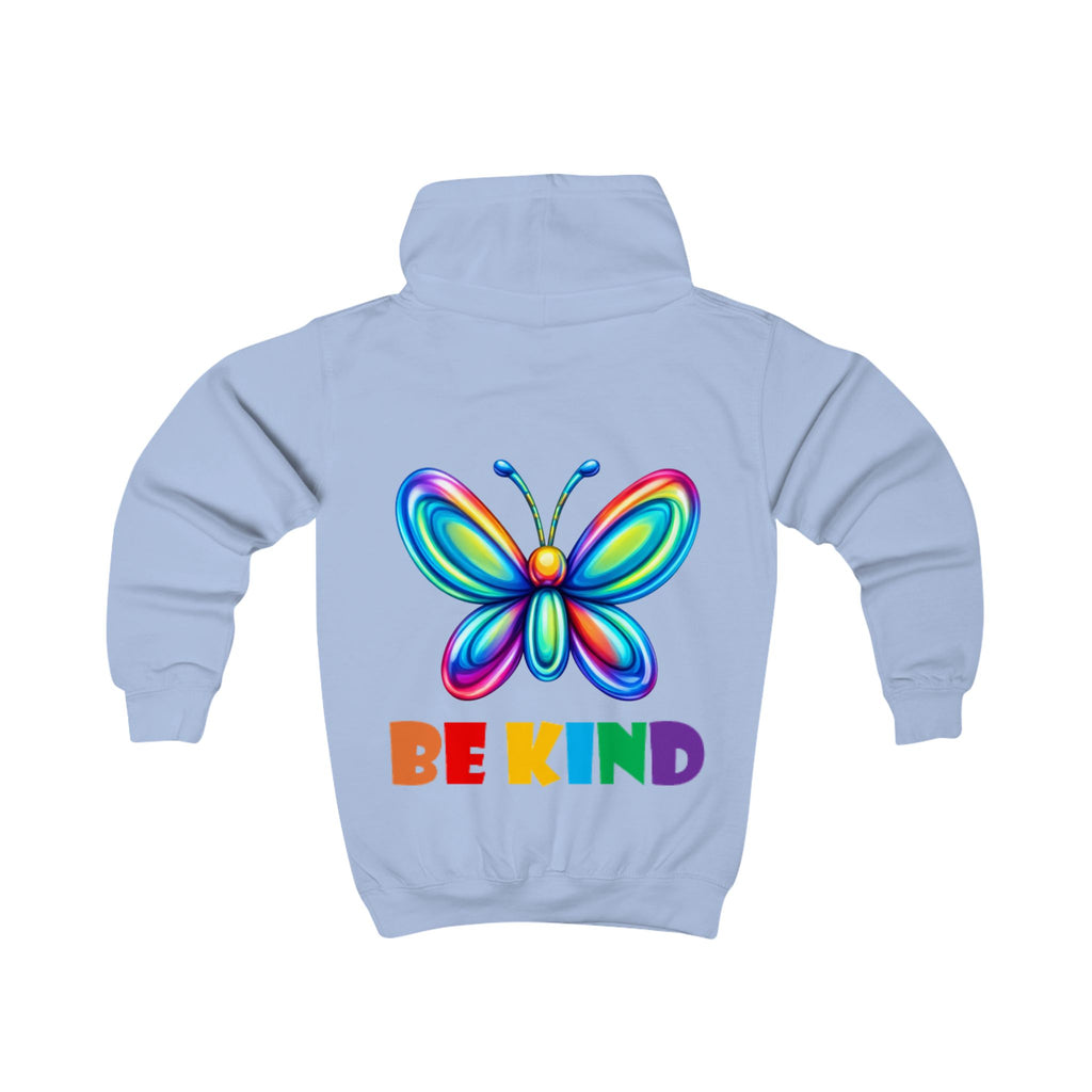 Rainbow Butterfly BE KIND Kids Hoodie | Positive Message, Colorful Back Print