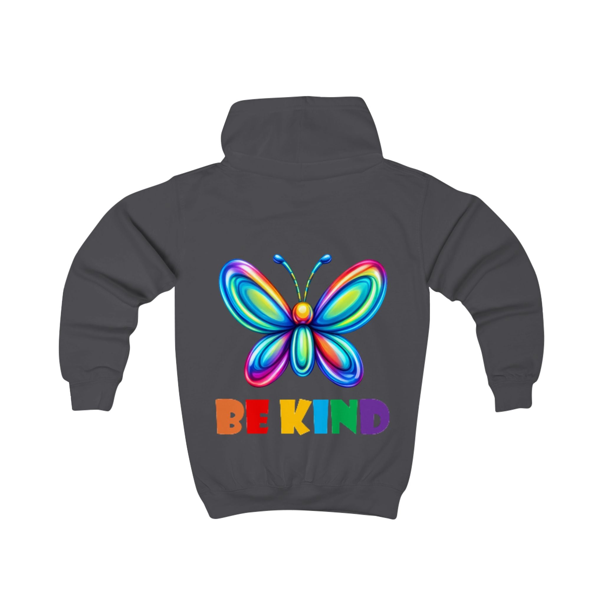 Rainbow Butterfly BE KIND Kids Hoodie | Positive Message, Colorful Back Print