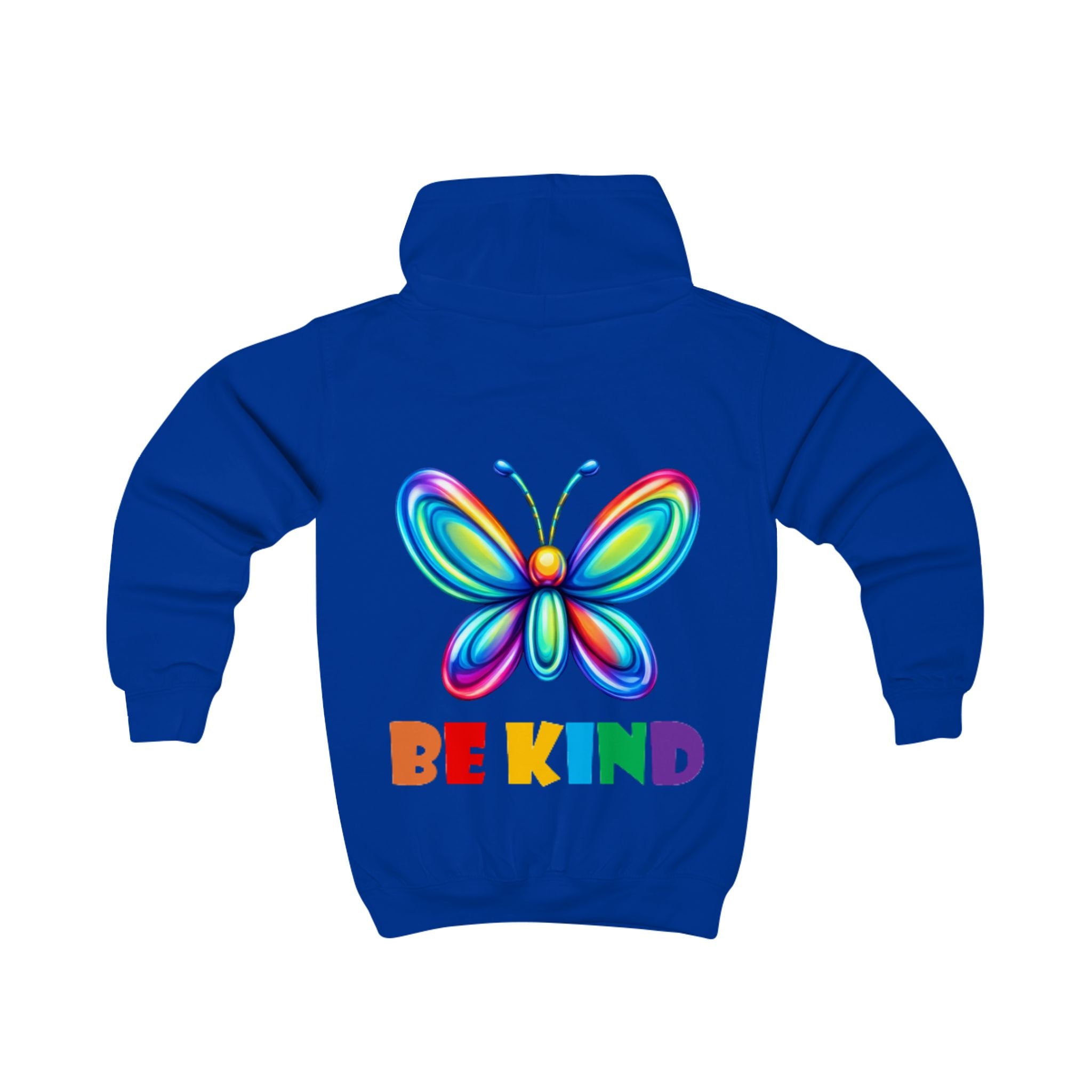 Rainbow Butterfly BE KIND Kids Hoodie | Positive Message, Colorful Back Print