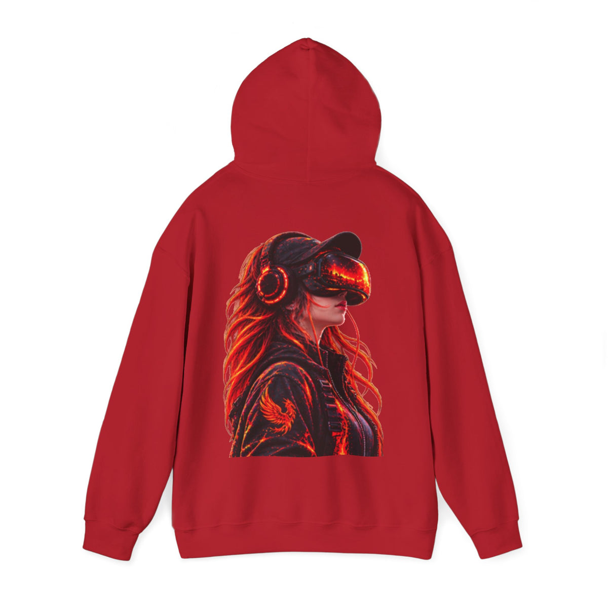 VR Headset Adult Hoodie — Futuristic Gamer Portrait Graphic Hooded Sweatshirt