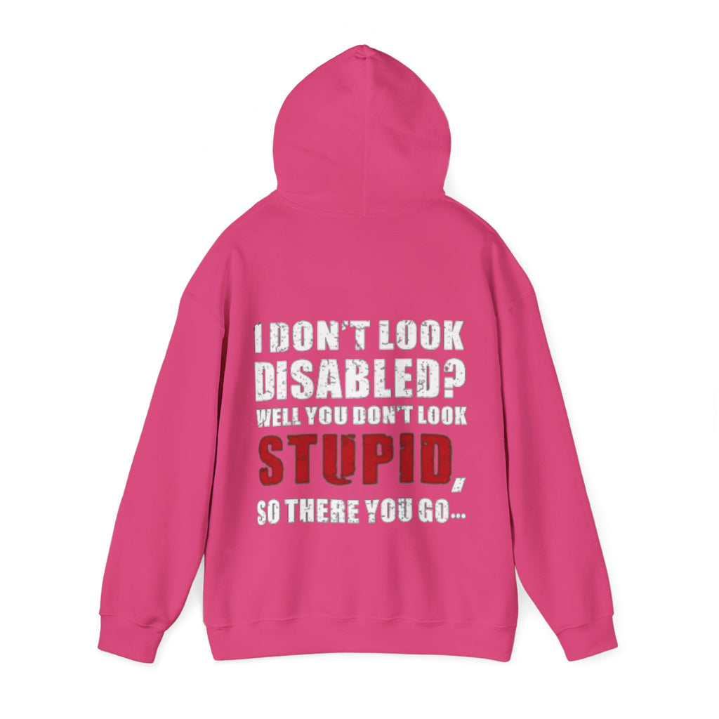 Adult Hoodie — “I Don’t Look Disabled? When You Don’t Look STUPID” Graphic Back Print