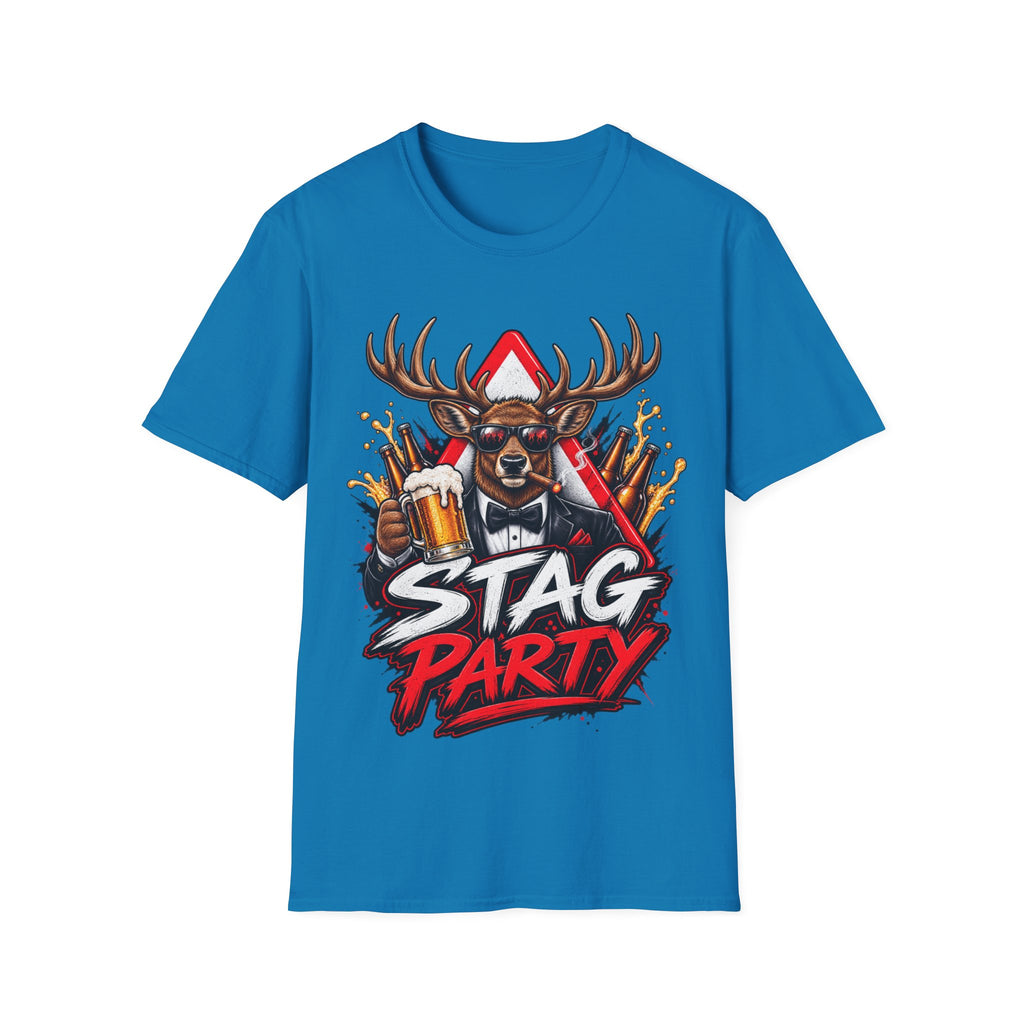 Stag Party Adult T-Shirt — Funny Beer-Drinking Deer Graphic Tee for Bachelor Parties