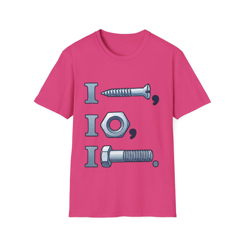 Screw, Nut & Bolt Graphic Adult T-Shirt — I (screw), I (nut), I (bolt) Novelty Tee