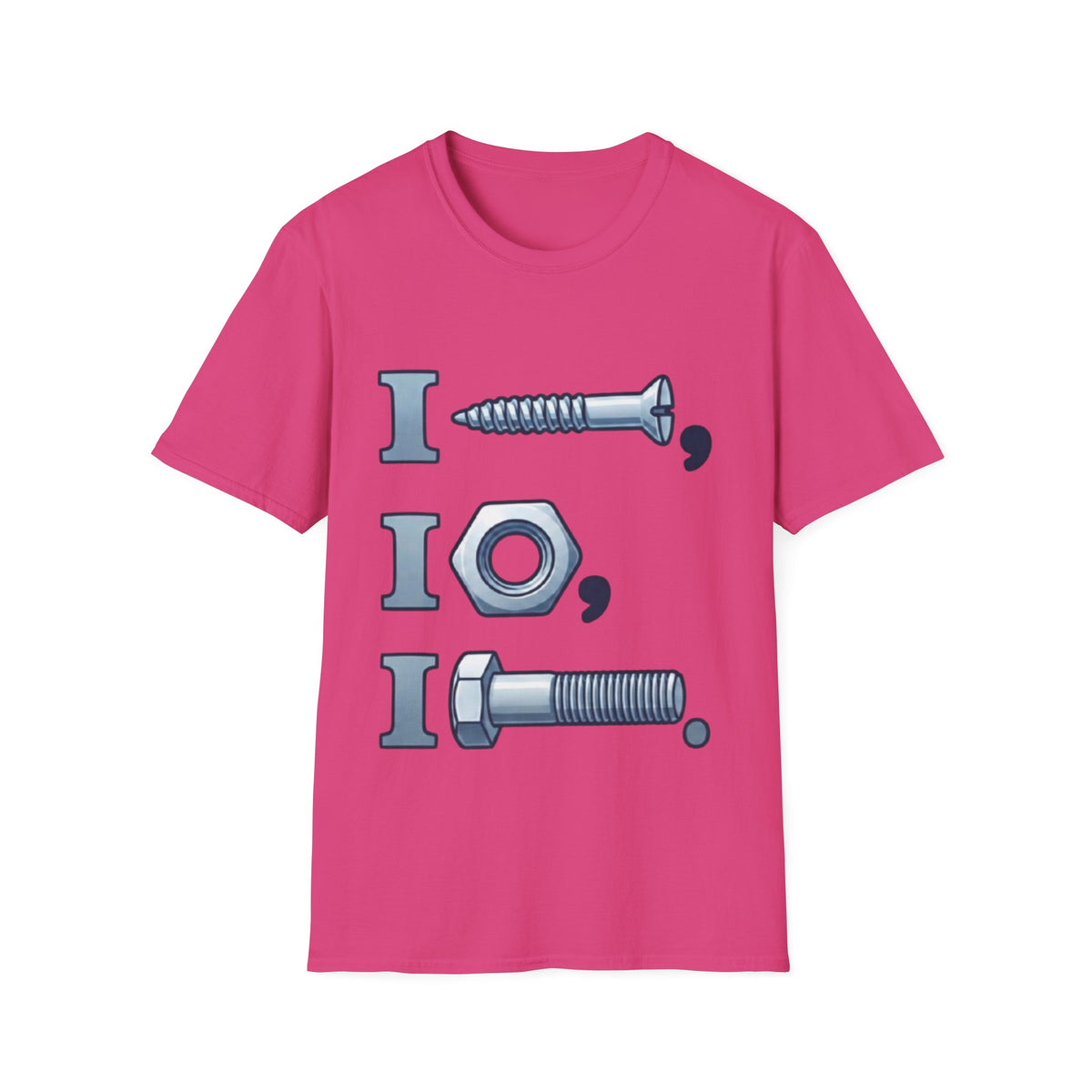 Screw, Nut & Bolt Graphic Adult T-Shirt — I (screw), I (nut), I (bolt) Novelty Tee
