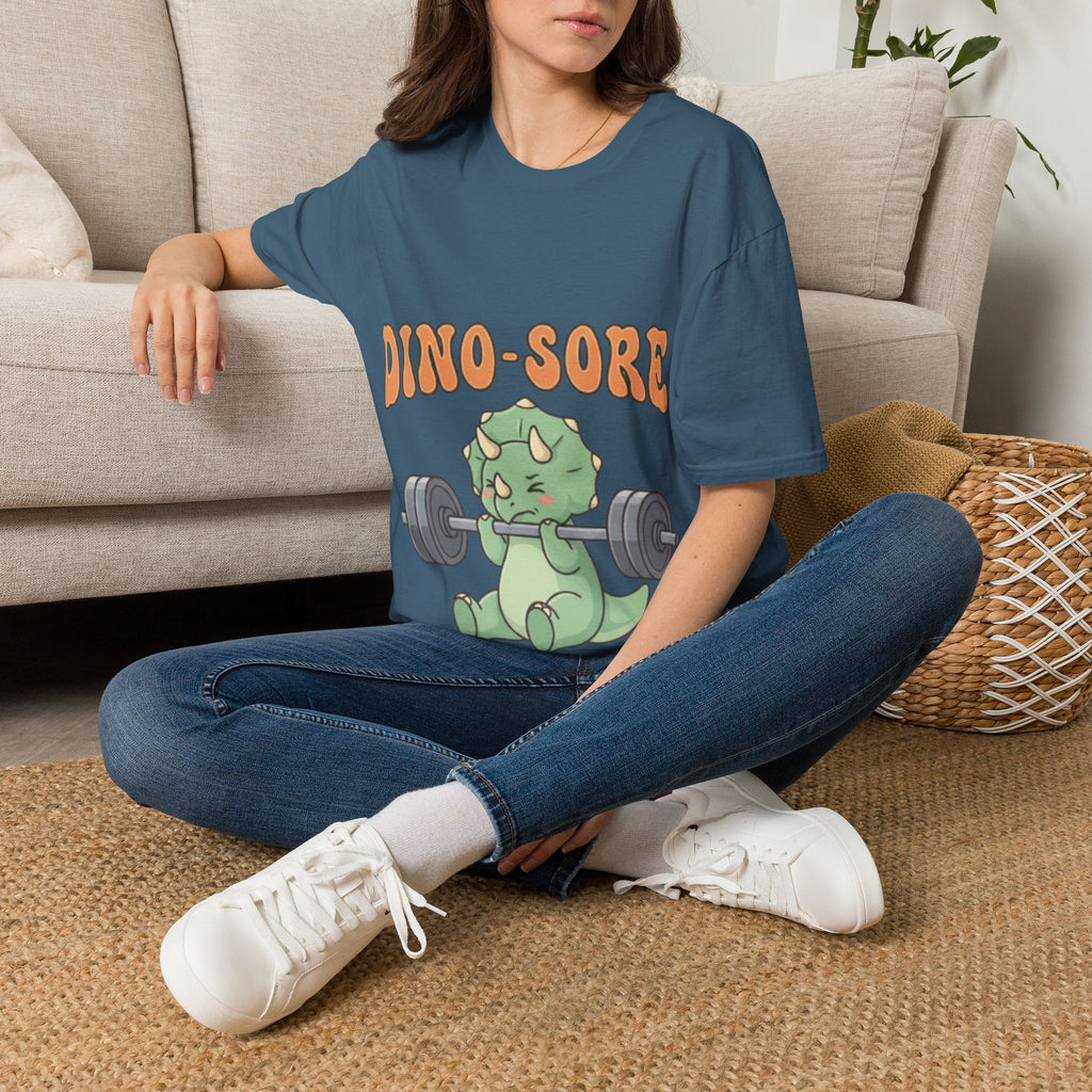Dino-Sore Adult T-Shirt — Cute Workout Dinosaur Fitness Tee