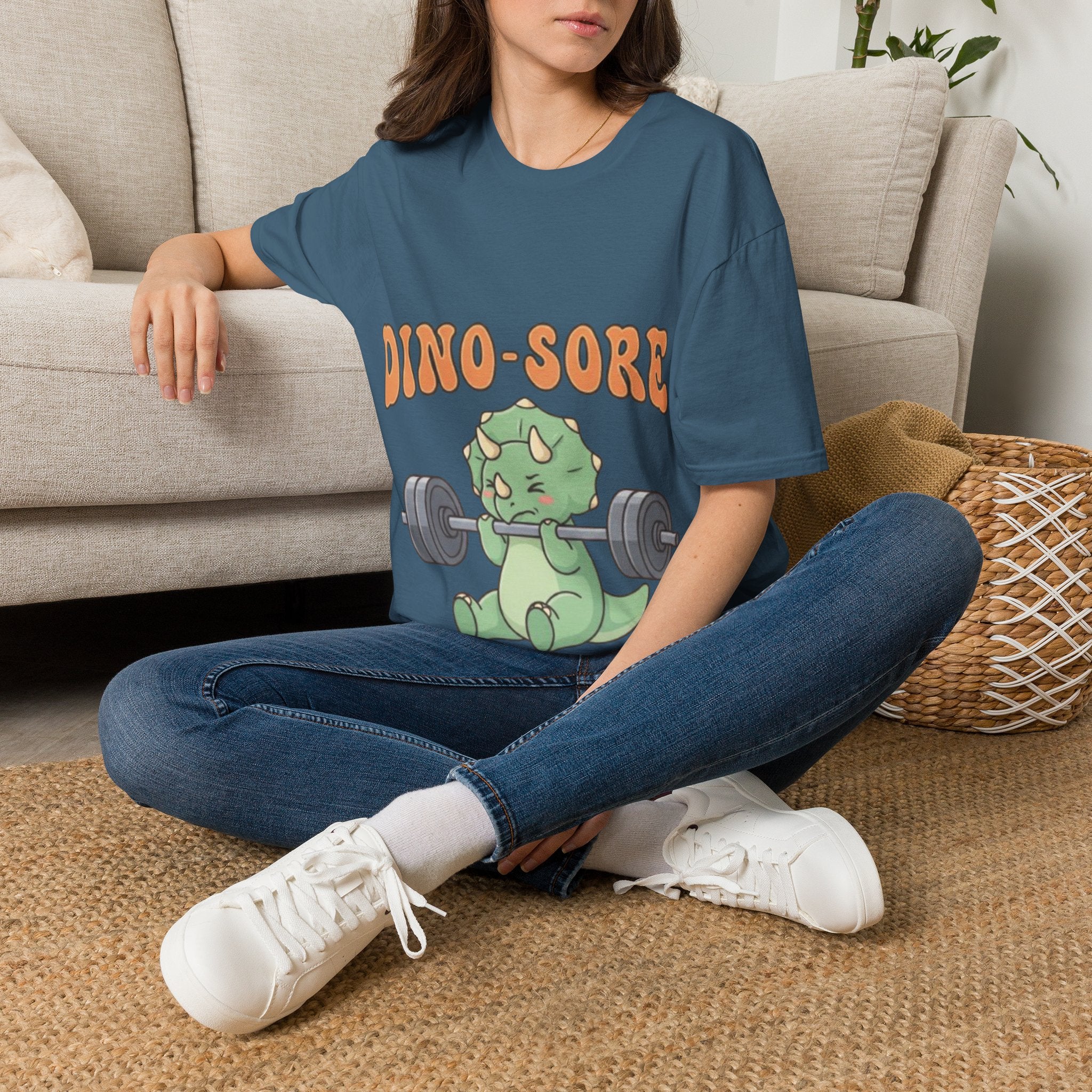 Dino-Sore Adult T-Shirt — Cute Workout Dinosaur Fitness Tee