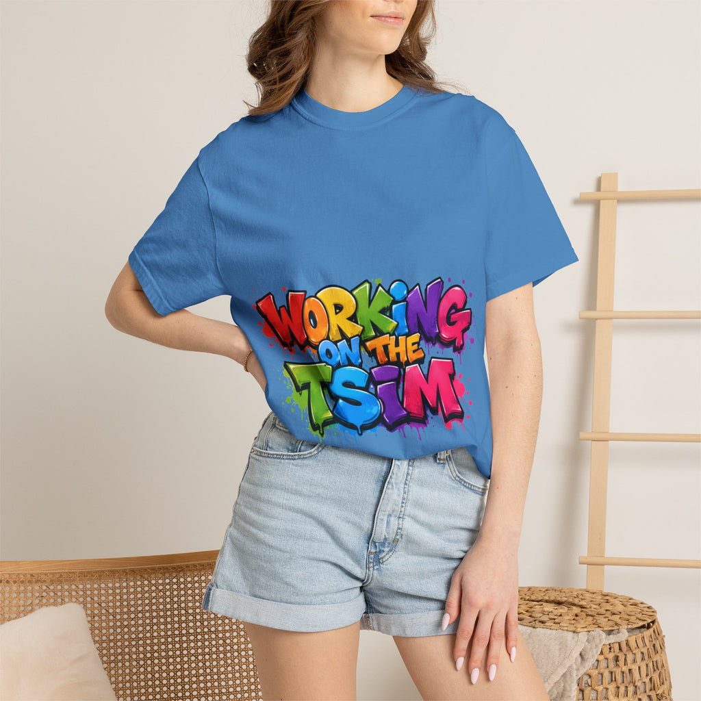 Working on the Tsim graffiti style Adult T-shirt | colorful street art text