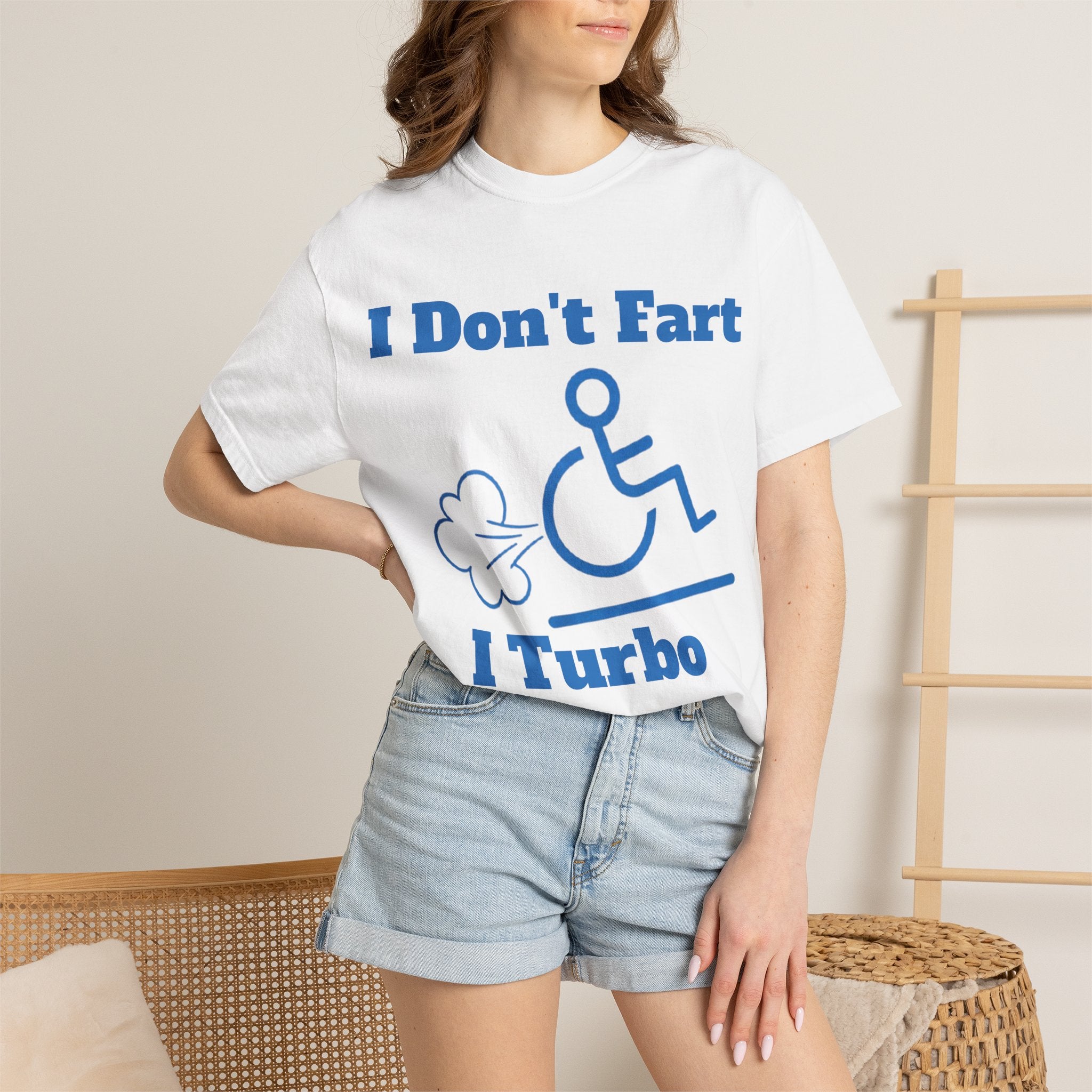 Graphic Adult T-shirt — "I Don't Fart I Turbo Boost" Wheelchair Humor Tee