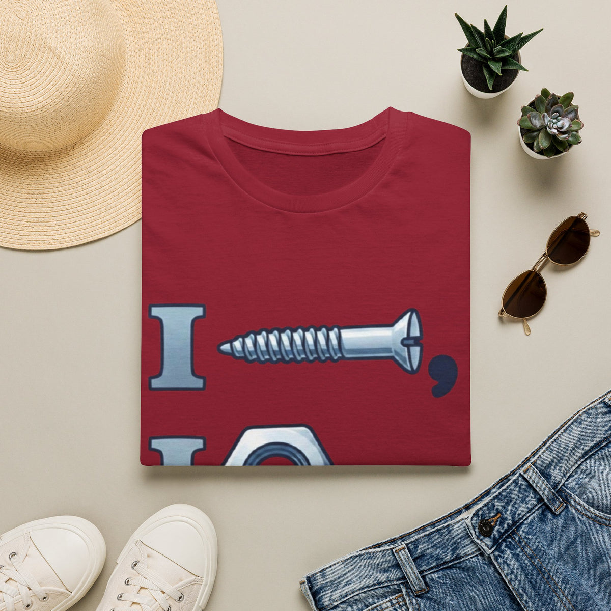 Screw, Nut & Bolt Graphic Adult T-Shirt — I (screw), I (nut), I (bolt) Novelty Tee