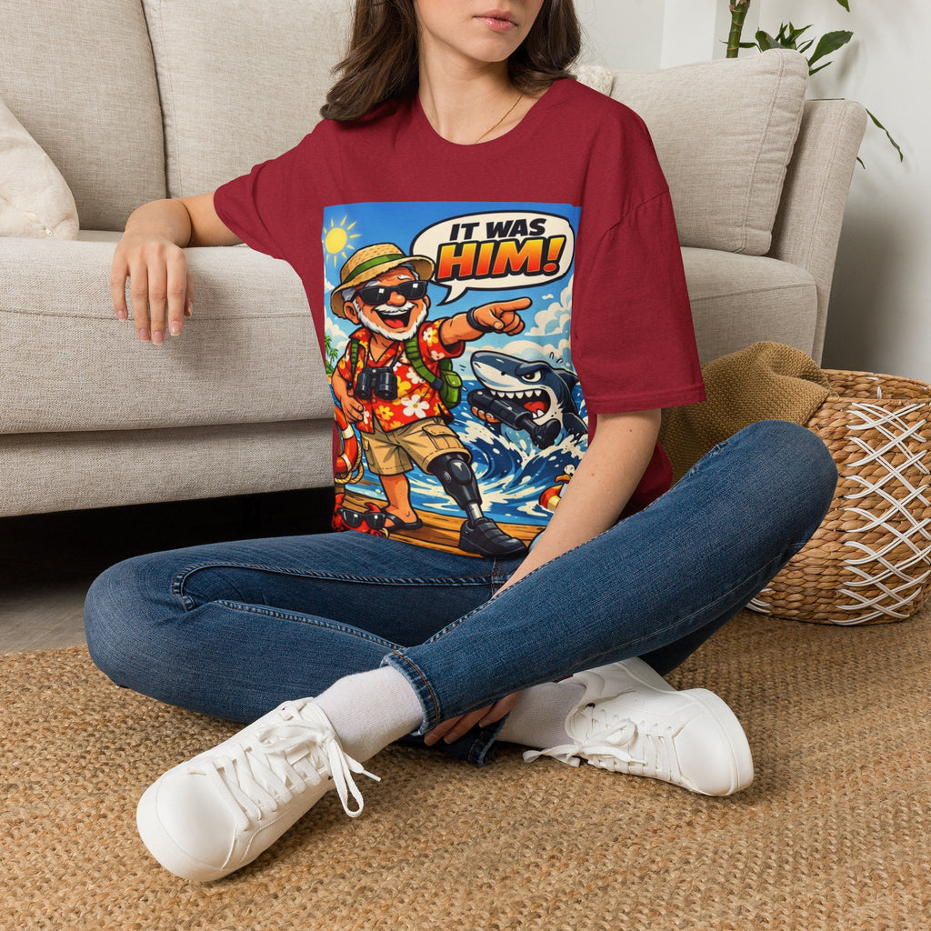 Adult T-Shirt — Retro Vacation Shark 'It Was Him!' Graphic Tee