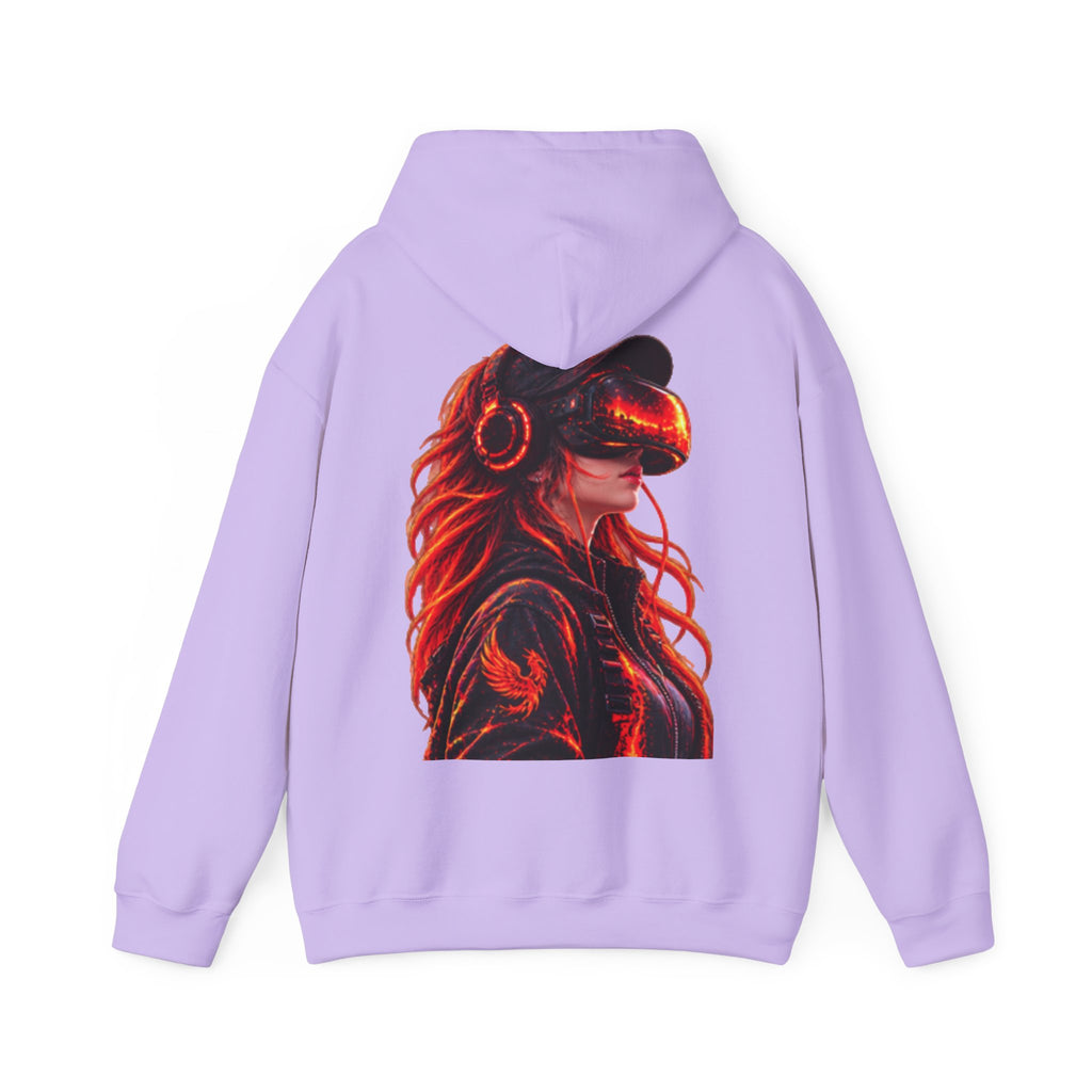 VR Headset Adult Hoodie — Futuristic Gamer Portrait Graphic Hooded Sweatshirt