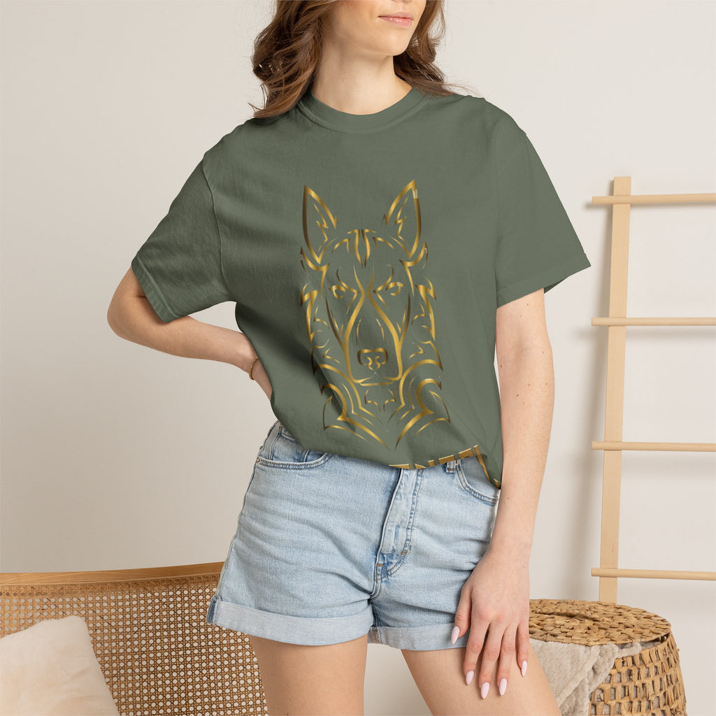 The Angel Wolf Adult T-Shirt — Gold Line Art Graphic Tee