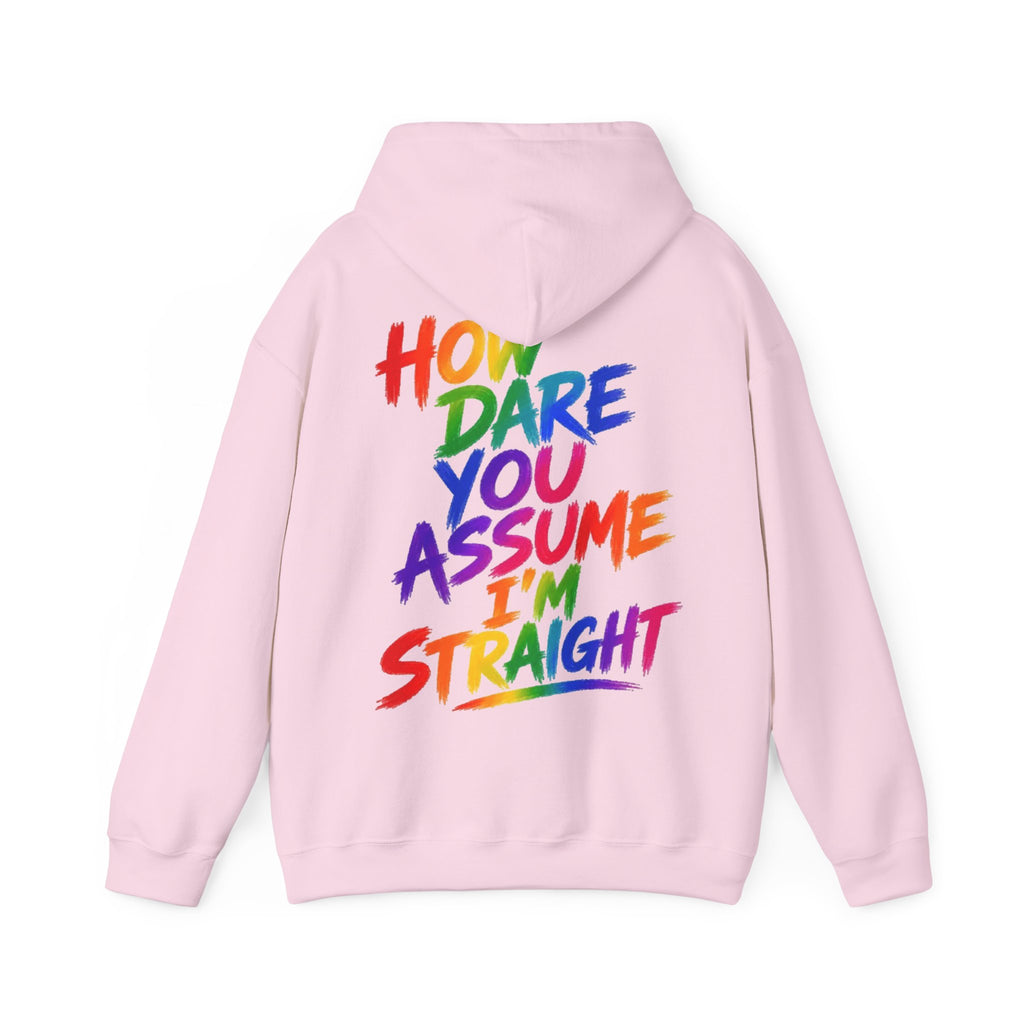 How Dare You Assume I'm Straight Adult Hoodie — Rainbow Pride Statement Sweatshirt
