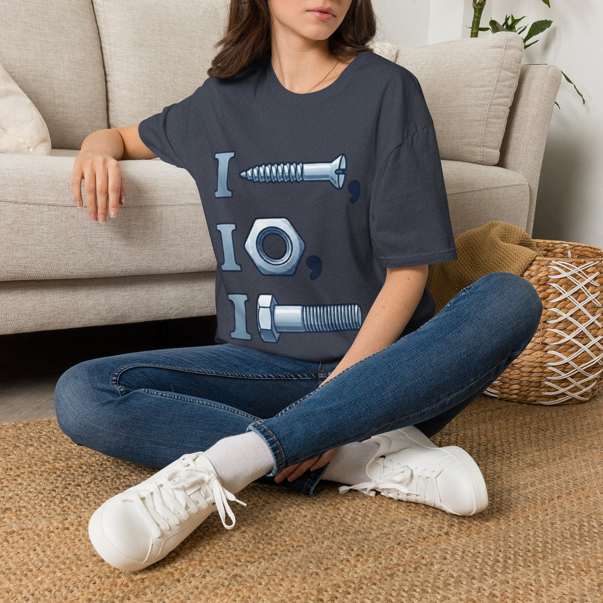 Screw, Nut & Bolt Graphic Adult T-Shirt — I (screw), I (nut), I (bolt) Novelty Tee