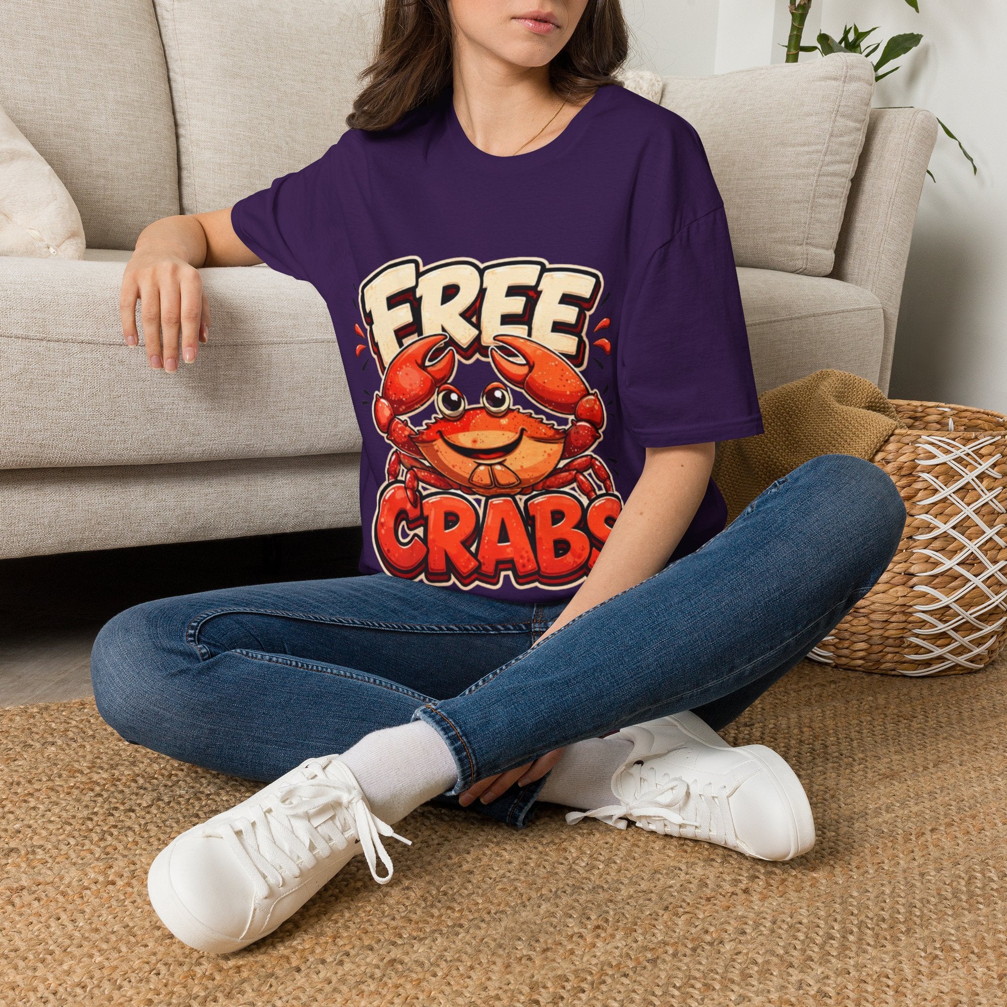 Free Crabs Adult T-Shirt — Funny Seafood Beach Graphic Tee