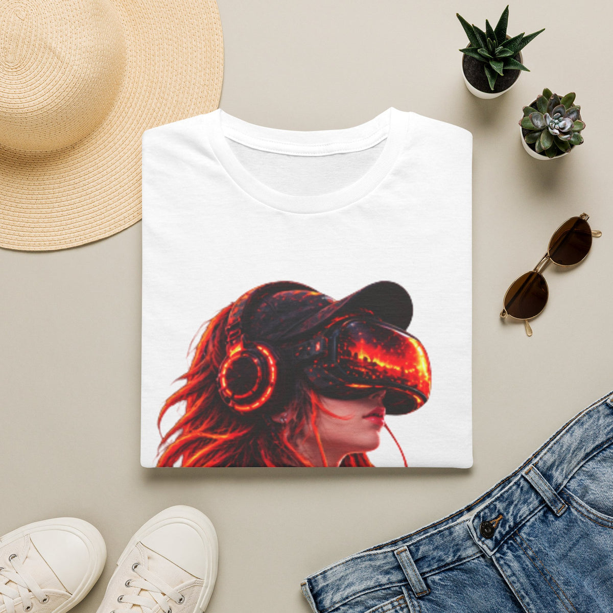 VR Girl Graphic Adult T-Shirt — Neon Cyberpunk Virtual Reality Tee