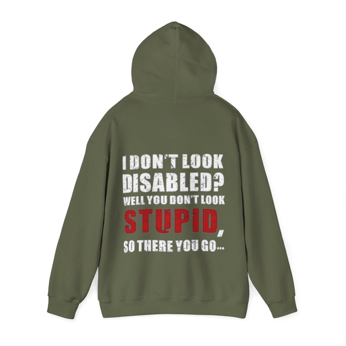 Adult Hoodie — “I Don’t Look Disabled? When You Don’t Look STUPID” Graphic Back Print