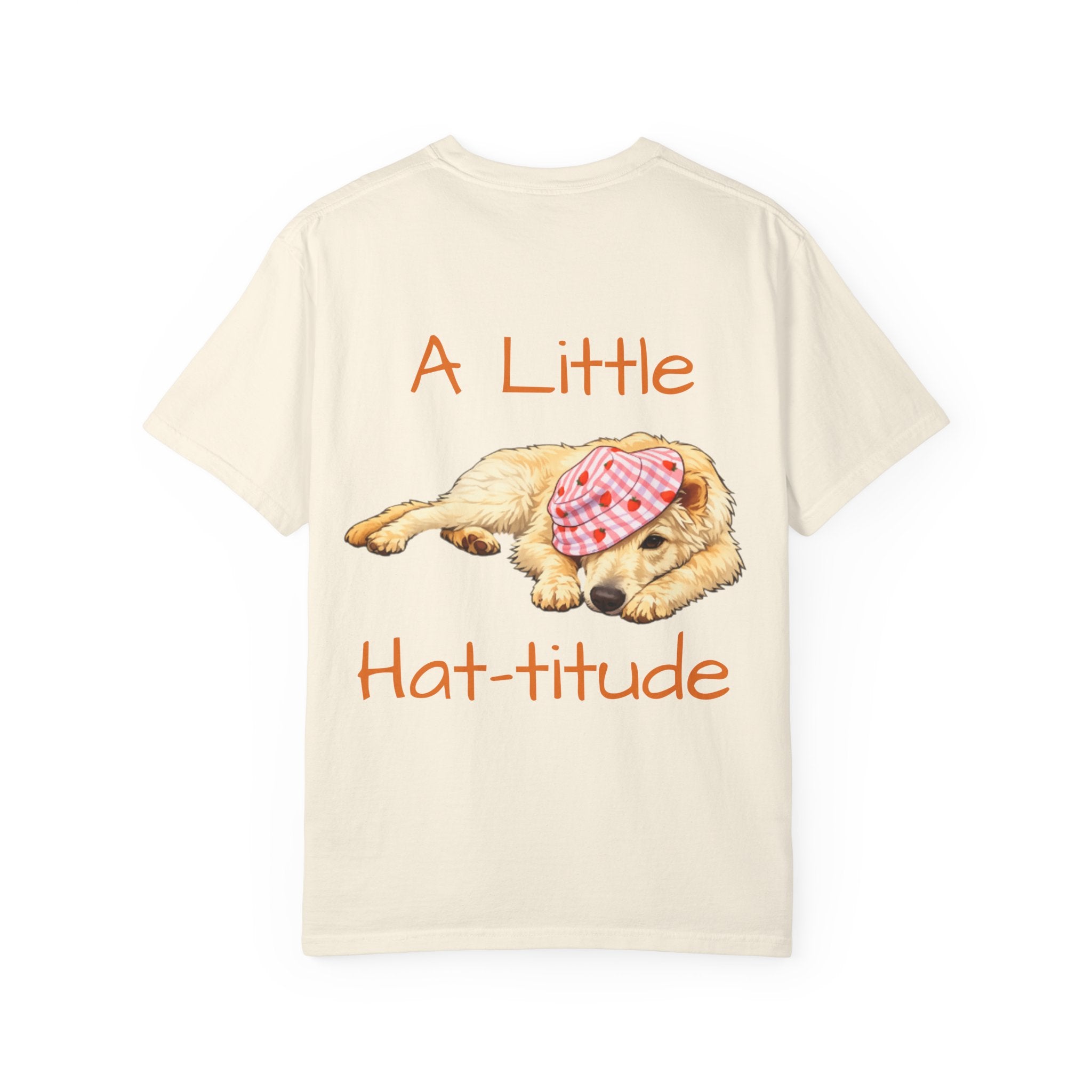 A Little Hat-Titude Puppy Adult T-Shirt | Cute Dog with Pink Hat, Paw Print